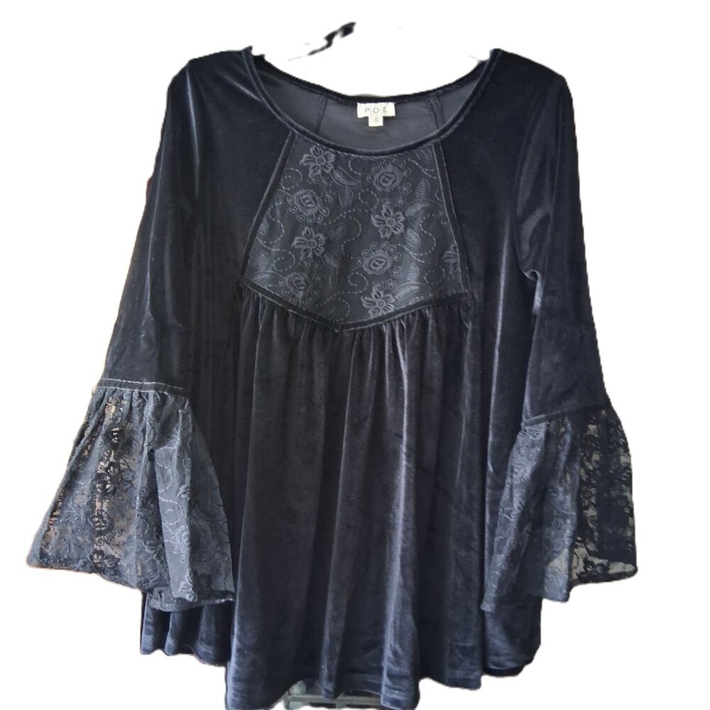 POL Velvet and Lace Boho Baby Doll top blouse sz S  /B1